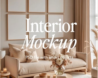 Gallery Wall Mockup | 6 Frames Mockup | Aesthetic Frame Mockup | Smart Object | Interior Decor Mockup