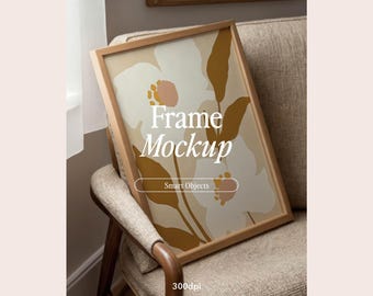 Thin Wood Frame Mockup: DIN A Ratio, Interior Display (PSD, JPG)