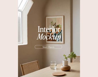 Contemporary Living Room Frame Mockup - Smart Object Mockup, Aesthetic Frame Mockup, Wooden Frame