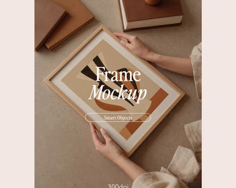 Thin Wood Frame Mockup: DIN A Ratio, Interior Setting (PSD, JPG)