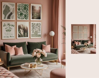 Gallery Wall Mockup - 6 Frames Mockup - Smart Object Mockup, Aesthetic Frame Mockup