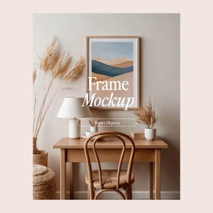 Thin Wood Frame Mockup: Boho Home Interior (PSD & JPG)