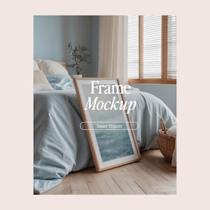Frame Interior Mockupm, DIN A Ratio, PSD Photoshop Photopea Mockup, Frame Mockup Home Interior, Blue Interior Mockup
