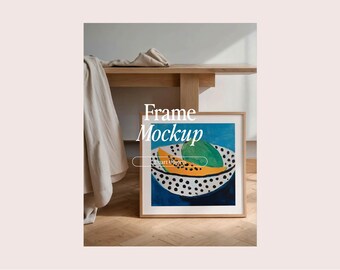 Square Frame Mockup: Thin Wood, Home Interior (PSD & JPG Digital Download)