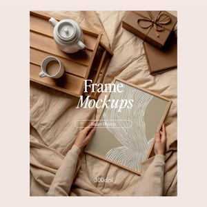 Frame Mockup With Person, DIN A Ratio, Thin Wood Frame, PSD Photoshop Photopea Mockup, Frame Mockup Home Interior