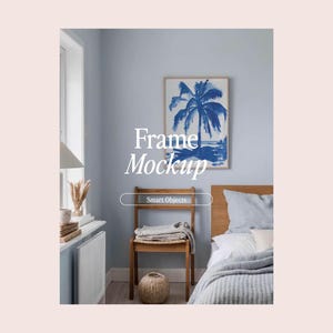 Gallery Wall Mockup, Living Room Frame Mockup, Interior Mockup, Poster Mockup Blue Interior