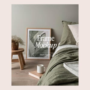 Wood Frame Mockup, PSD Mockup, DIN A Ratio, PSD Photoshop Photopea Mockup, Frame Mockup Home Interior