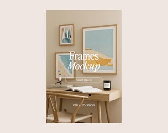 Gallery Wall Mockup: Thin Wood Frame, Set of 3 (PSD & JPG Digital Download)