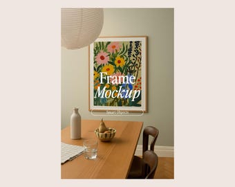Contemporary Living Room Frame Mockup - Smart Object Mockup, Aesthetic Frame Mockup, Wooden Frame