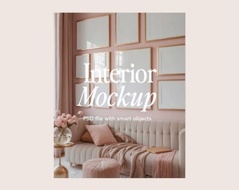Wohnzimmer Galeriewand Mockup: Innenrahmen (PSD & JPG)