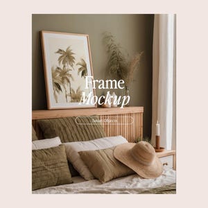 Frame Mockup, DIN A Ratio, PSD Photoshop Photopea Mockup, Frame Mockup Home Interior, Bohemian Bedroom Mockup