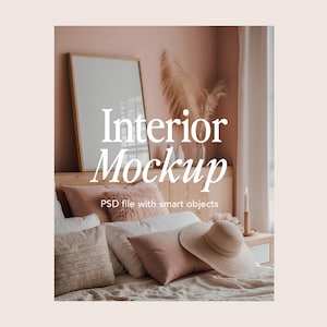 Pastel Bedroom Frame Mockup: Smart Object (PSD & JPG Digital Download)