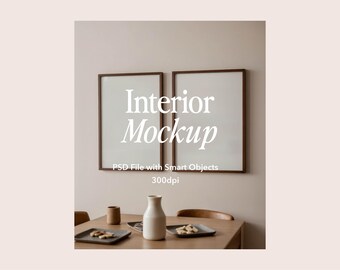 Dark Wood Frame Mockup: Gallery Wall, Living Room (PSD & JPG)