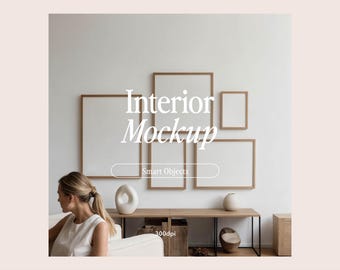 Gallery Wall Mockup | 5 Frames Mockup | Aesthetic Frame Mockup | Smart Object | Interior Decor Mockup