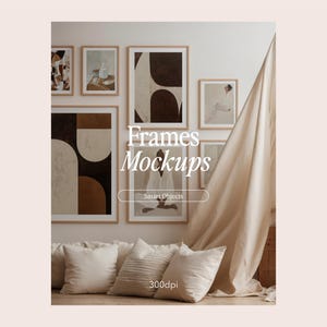Gallery Wall Mockup, Modern Wall Art Display, Minimalist Digital Frame Mockup, Set of 7 Frames, Interior Mockup