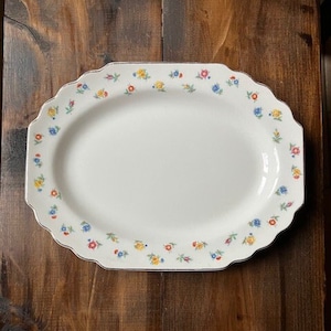 W.S. George White and Yellow Pink Blue Floral Design 12” Platter with Gold Trim - Mother&#39;s Day - Brunch - Medium Platter - Spring Pattern