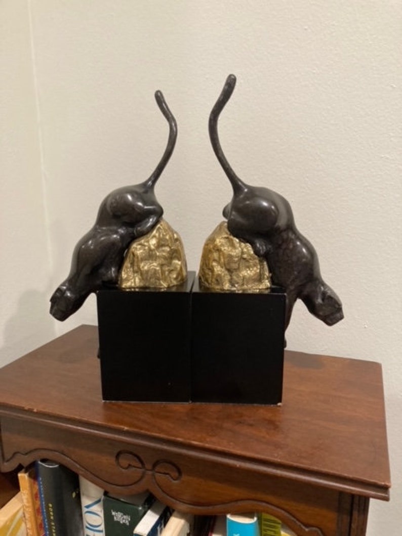 Panther Bookends Vintage 1992 Made in Korea Brass and Metal Big Cats