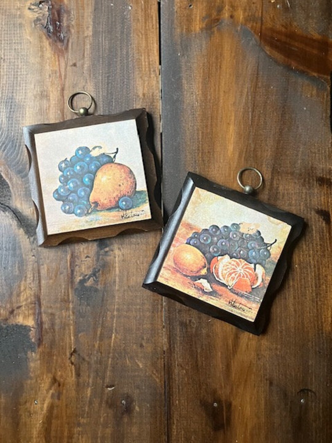 Homco Vintage Set of 2 Wood Fruit Wall Decor Plaques Pictures Home