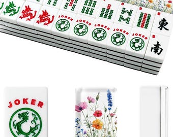 Wildflowers Mahj Tile Set American Mahjong 166 Tiles Classic Mah-Jong Tiles with Storage box  Watercolor Floral Majong Game Gift for Players