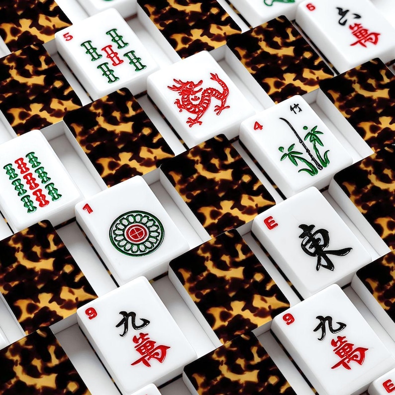 Tortoise Shell Leopard Print Mahjong Tiles, American NMJL Acrylic Game Set (166 Tiles) image 8