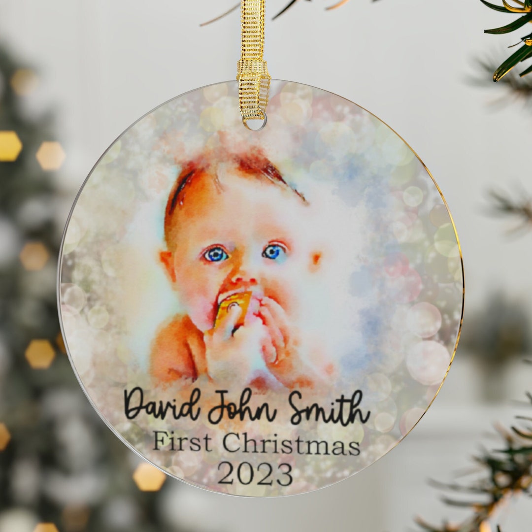 Baby's First Christmas Photo Ornament Newborn Ornament Watercolor