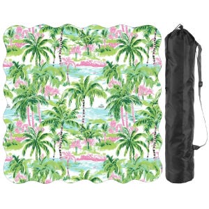 Scalloped Mahjong Mat Palm Beach Mahj Table cover Green Pink Mahj-Jong Game mats Charleston Coastal Mat Triple Layer Cushioned Mat with Bag afbeelding 2