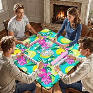Lemon Mahjong Mat - Italian Amalfi Mahj mats, Custom Mah-Jongg Chinoiserie Gift, Smooth Cover 3mm Premium Thickness Ship Rolled up with bag image 3