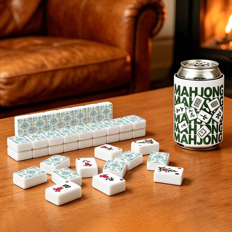 Grandmillennial Mahjong Tiles Set Hydrangea Mah-jongg Set, American Mahj Tiles Blue Green Floral Chinoiserie Mahj Gift, 166 Acrylic Tiles afbeelding 9