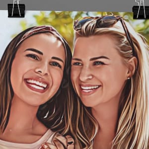 Best friends Portrait from photo, Custom Gift for friend, Unique Couple Gift Ideas Hand drawn girlfriend Illustration Besties Print Painting