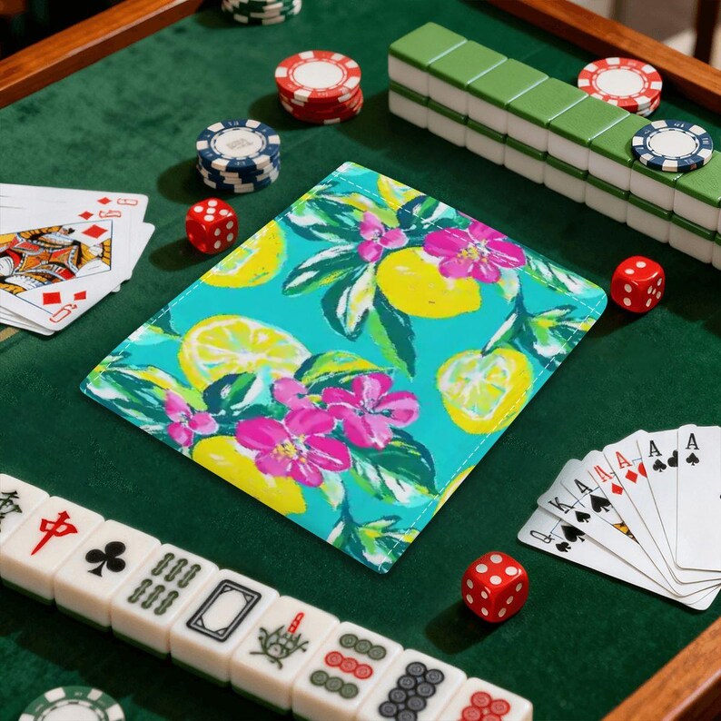 Lemon Mahjong Card Holders Set of 4 with Line Finders | Amalfi Coast Italian Citrus Mah Jongg Sleeve | Preppy Grandmillennial Gift Players image 6