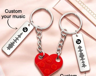 Personalisierte Musik-Code-Schlüsselanhänger Set, passende Paar Herz Schlüsselanhänger