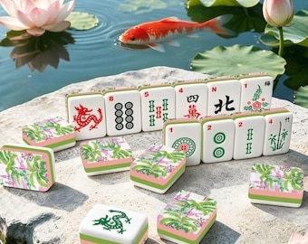 4-Layer American Mahjong Tiles Set Palm Springs Mahj Preppy Mah-jongg Whimsical Retro Mahj Game Tropical  Beach Green Pink Tiles