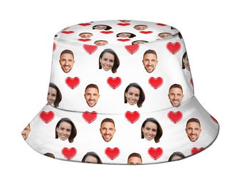 Custom Face Bucket Hat Personalized Heart Print Funny Hat Gift for Boyfriend Girlfriend Matching present for couples Valentines day gifts