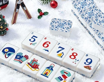 Custom Christmas Mahjong – Blue White Winter Mahjong Set (160 NMJL Style Tiles)