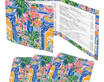 Chinoiserie Mahjong Card Holder with Line Finder - 4 Mah-Jongg Cards cover Tropical Beach Mahj Accessories, NMJL Protector, Gift for Players