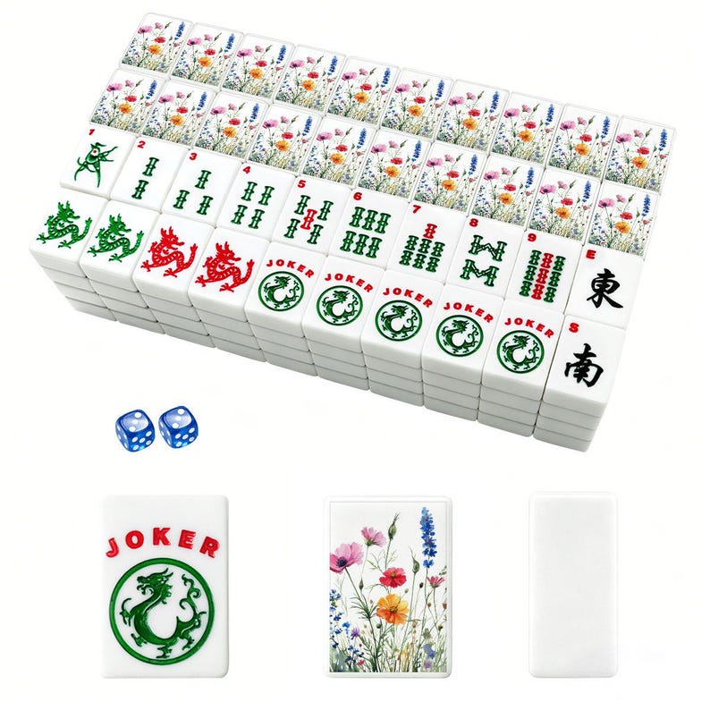 Wildflower Mahjong Tiles Set American Mah-jongg 166 Acrylic Tiles Floral Mahj Gift Botanical NMJL Luxury Set with Jokers (Single Layer) 画像 10