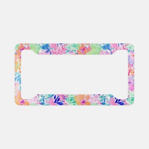 Floral License Plate Frame Custom License Plate Cover Metal Vanity Car Tag Holder Watercolor Flowers Car plate frames New Car Gift for Wife