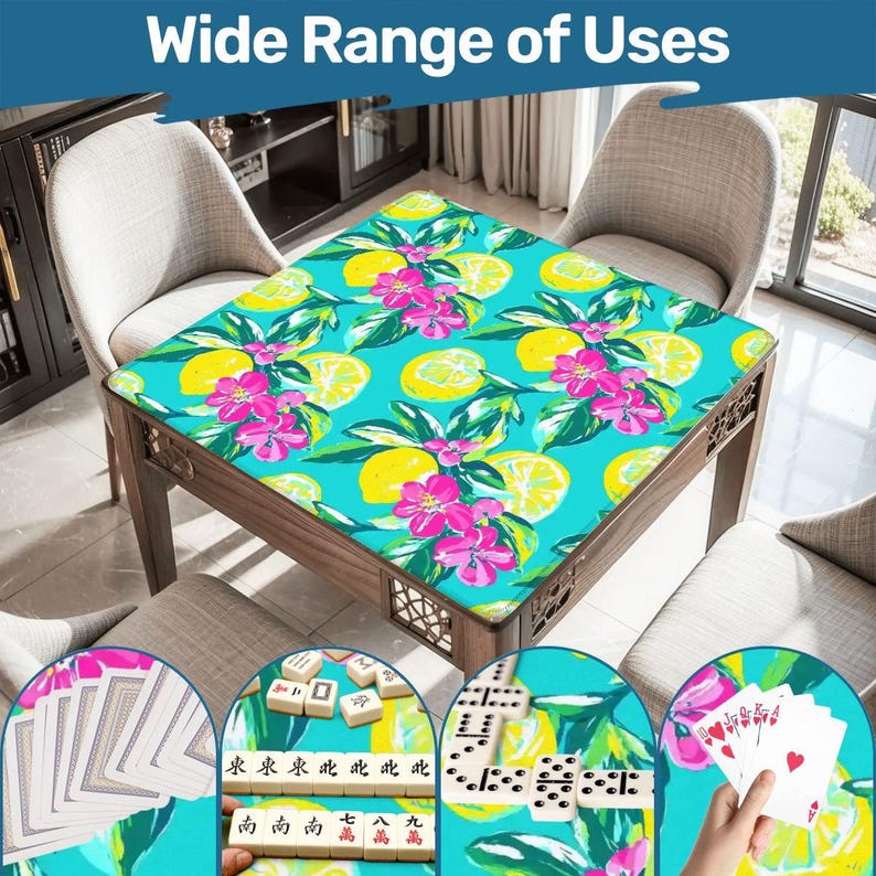 Lemon Mahjong Mat - Italian Amalfi Mahj mats, Custom Mah-Jongg Chinoiserie Gift, Smooth Cover 3mm Premium Thickness Ship Rolled up with bag image 6