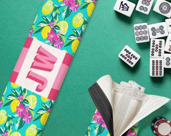 Custom Mahjong Pusher Racks with Bag - 4 Monogrammed Mahj Pushers Mah-jongg Rack Case with initials Lemon Mahjong Accessories Party gifts