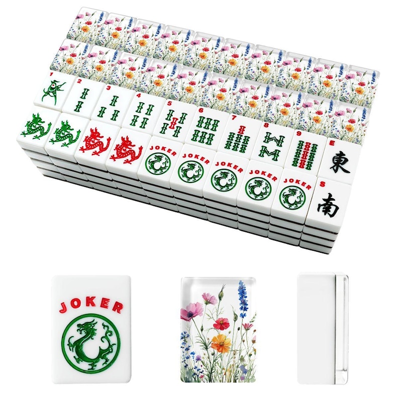 Wildflowers Mahj Tile Set American Mahjong 166 Tiles Classic Mah-Jong Tiles with Storage box Watercolor Floral Majong Game Gift for Players image 2