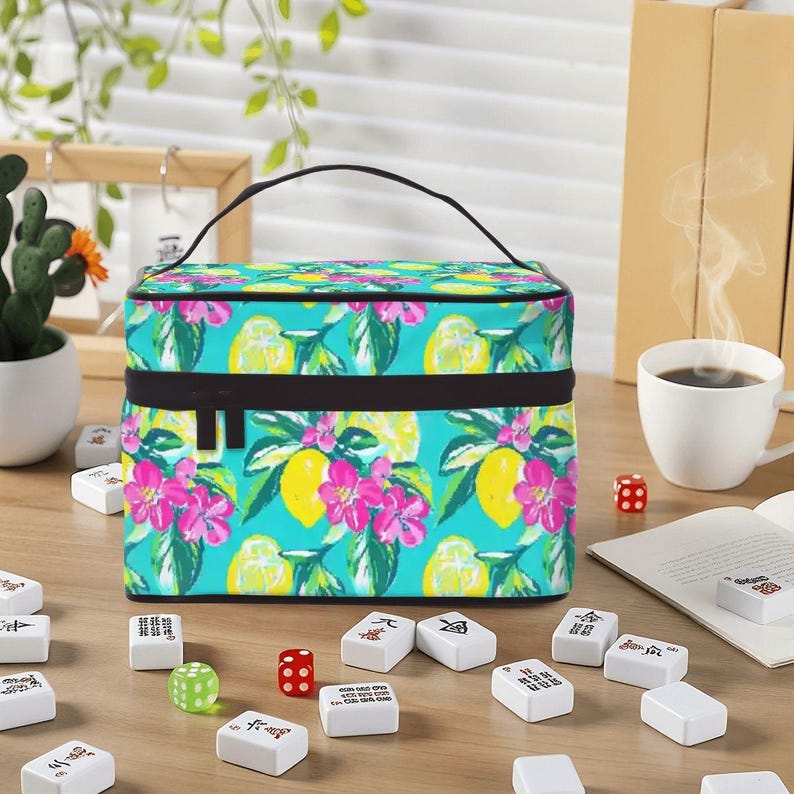 Lemon Mahjong Bag - Large Mah-Jongg bags, Italian Amalfi Mahj Case, Custom Citrus Mah-Jongg Chinoiserie Gift, American Mahjong Accessory image 5