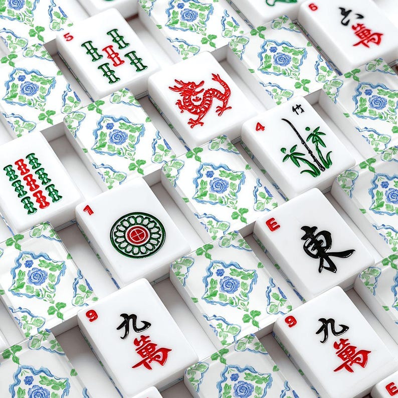 Juego de fichas de Mahjong Americano Floral, juego de Mahjong personalizado, Mahjong retro colorido, juego de 166 fichas de acrílico grabadas con bolsa de viaje, regalo para mamá. imagen 7