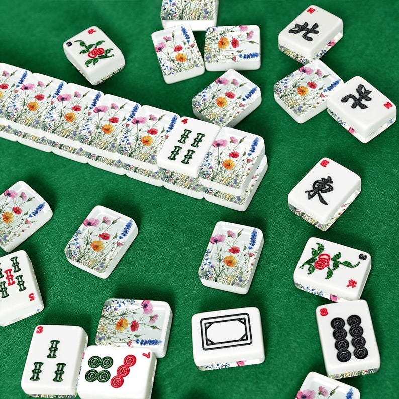 Wildflowers Mahj Tile Set American Mahjong 166 Tiles Classic Mah-Jong Tiles with Storage box Watercolor Floral Majong Game Gift for Players image 8
