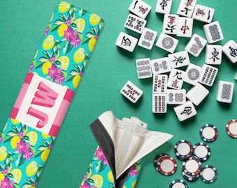 Custom Mahjong Pusher Racks with Bag – Monogrammed Acrylic Mahj Pushers, Lemon Print Case