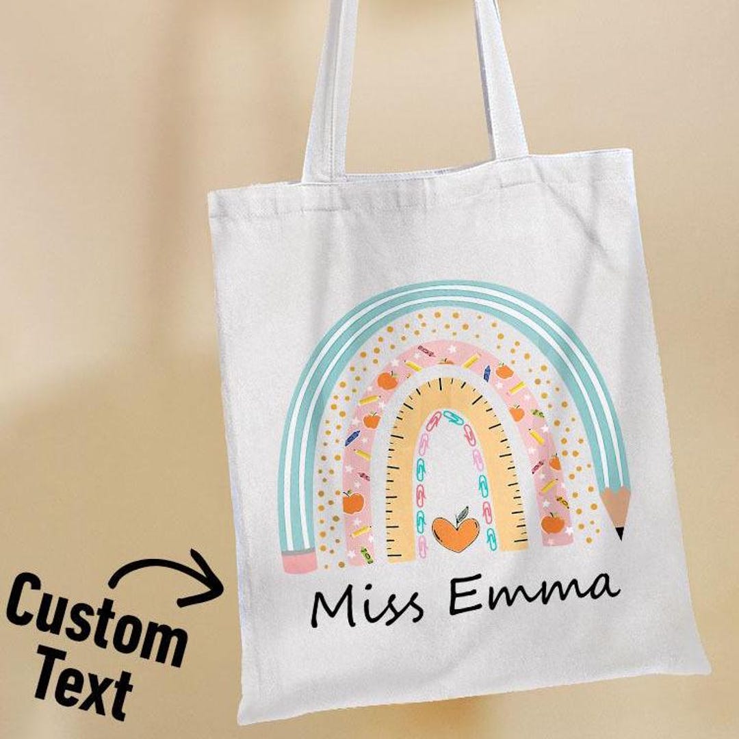 Personalized Teacher Tote Bag Boho Rainbow Tote Bags Gift for School ...