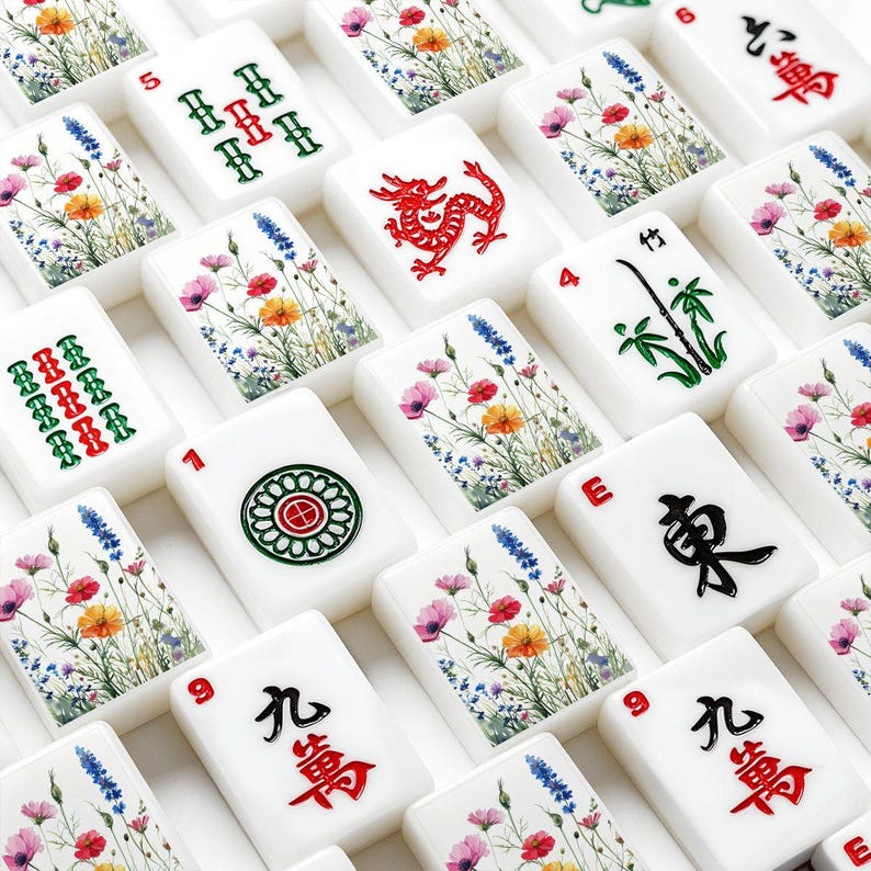 Wildflower Mahjong Tiles Set American Mah-jongg 166 Acrylic Tiles Floral Mahj Gift Botanical NMJL Luxury Set with Jokers (Single Layer) 画像 7