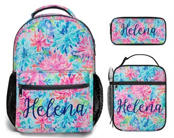 Gepersonaliseerde rugzakset met bloemen, lunchtas en etui