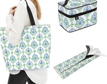 Floral Mahjong Bags with 4 Racks  - Clear Acrylic pushers, Hydrangea Mahjong Rack Storage case, Mah jongg Tile Pouch, Large tote Bag gift.