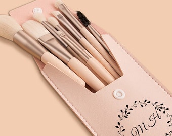 Makeup Brashers set with Name Initials Custom Foundation Eyelash Eyeshadow Lip Brushes Make up Bag Travel Makeup Tools Gift For Girls Women