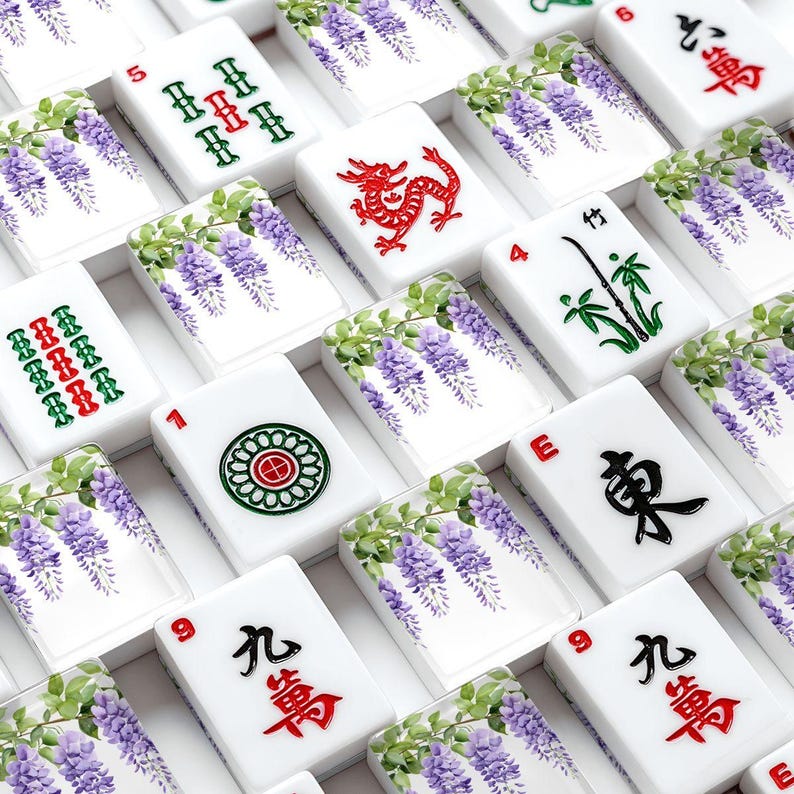 Wisteria Watercolor Floral Mahjong Tile Set, American NMJL Style Acrylic Tiles (166) imagem 8